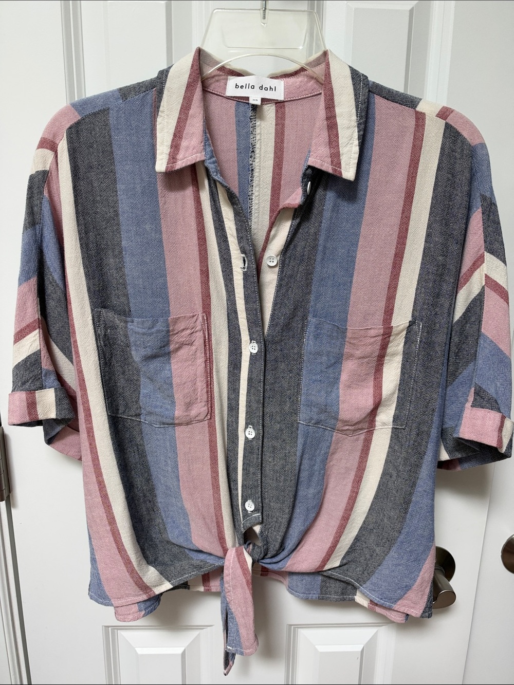 Bella Dahl Pink, Blue & Cream Striped Tie-Front Button-Down Shirt